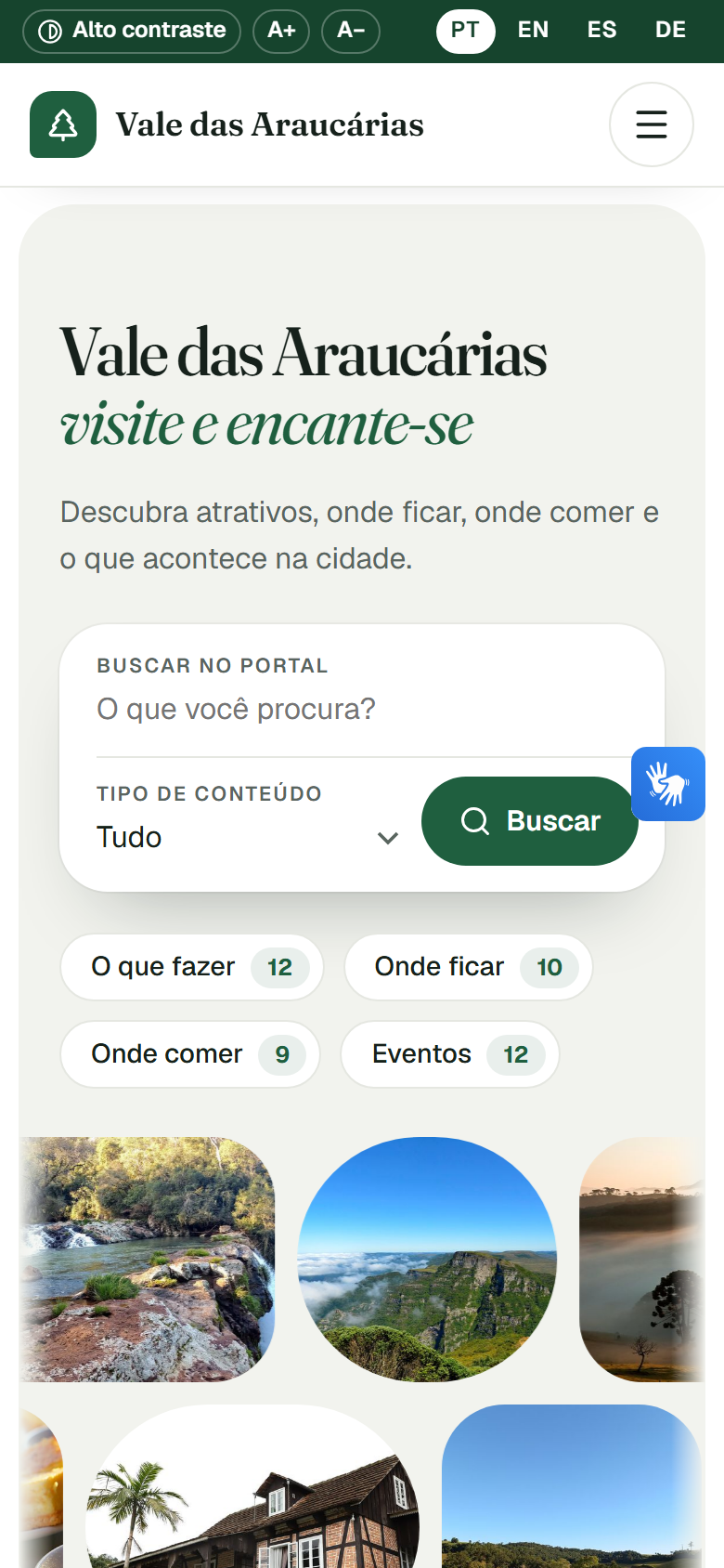 Portal exibido na tela de um celular